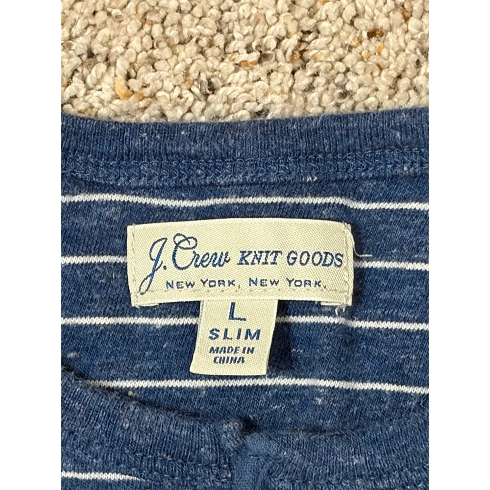 J.Crew Knit Goods Blue White Stripe Henley Long Sleeve‎ Shirt Slim Fit Large